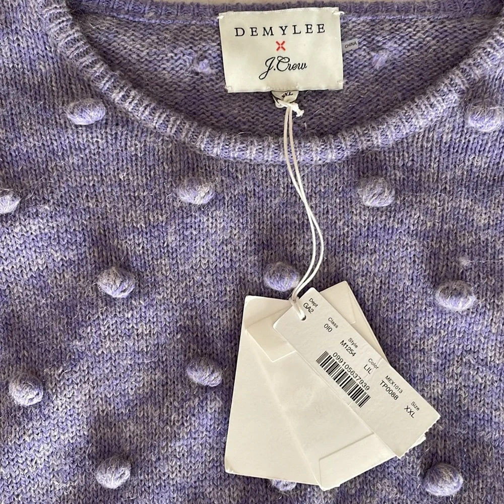 DEMYLEE x J. CREW Puff Sleeve Pom Pom Wool Blend Sweater Lavender Size XXL NWT